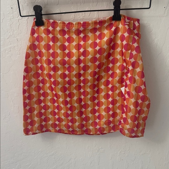 Peppermayo Blue Yellow Pink Circle Side Slit Mini Skirt US 2 - Picture 2 of 4